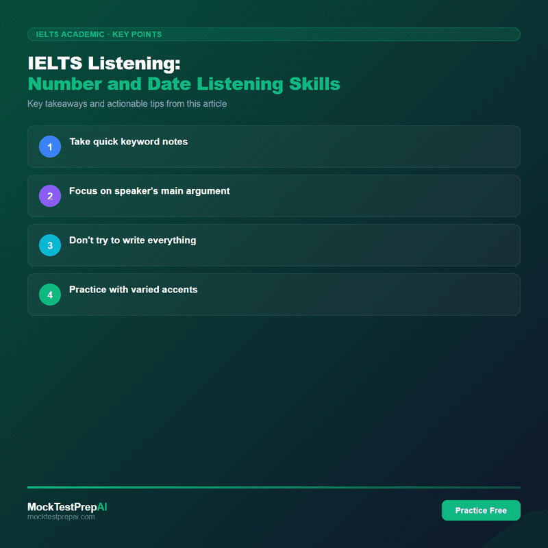 IELTS Listening: Number and Date Listening Skills infographic