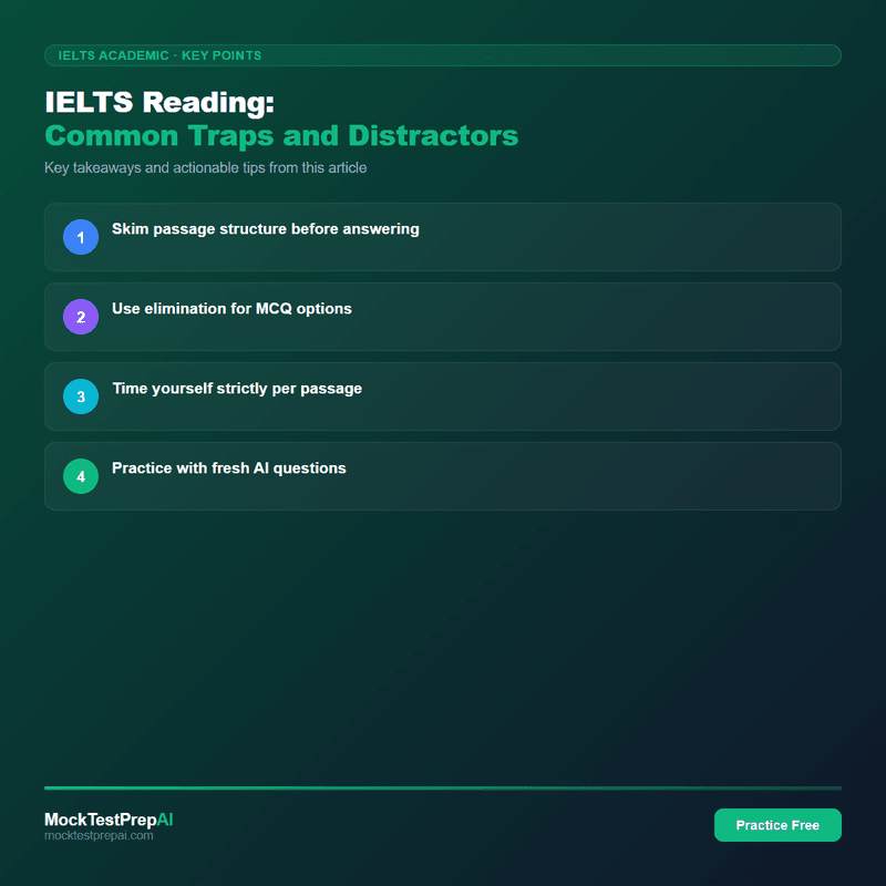 IELTS Reading: Common Traps and Distractors infographic