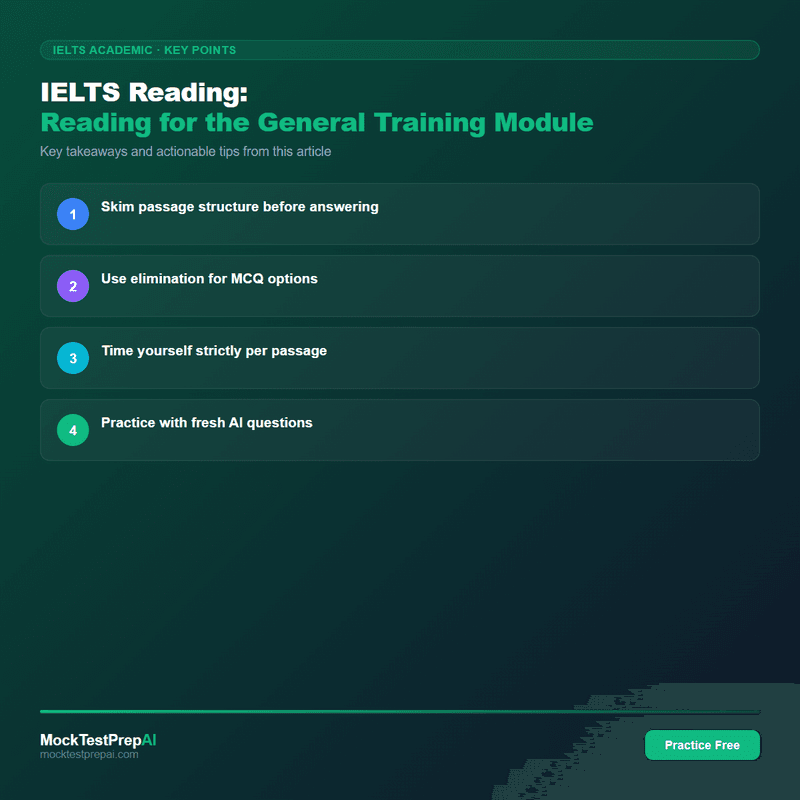 IELTS Reading: Reading for the General Training Module infographic