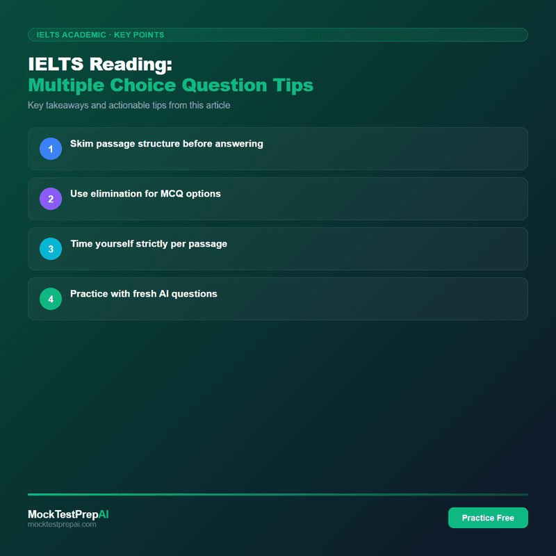 IELTS Reading: Multiple Choice Question Tips infographic