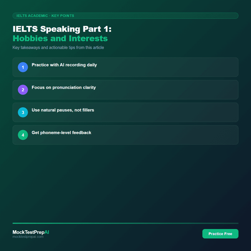IELTS Speaking Part 1: Hobbies and Interests infographic
