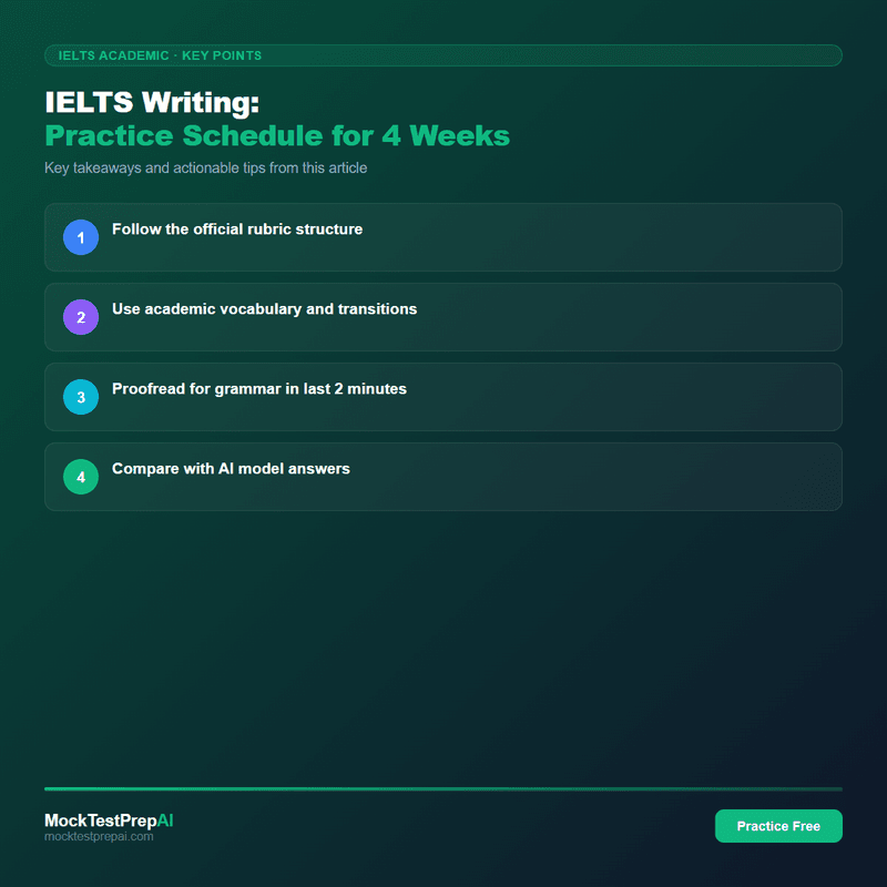 IELTS Writing: Practice Schedule for 4 Weeks infographic