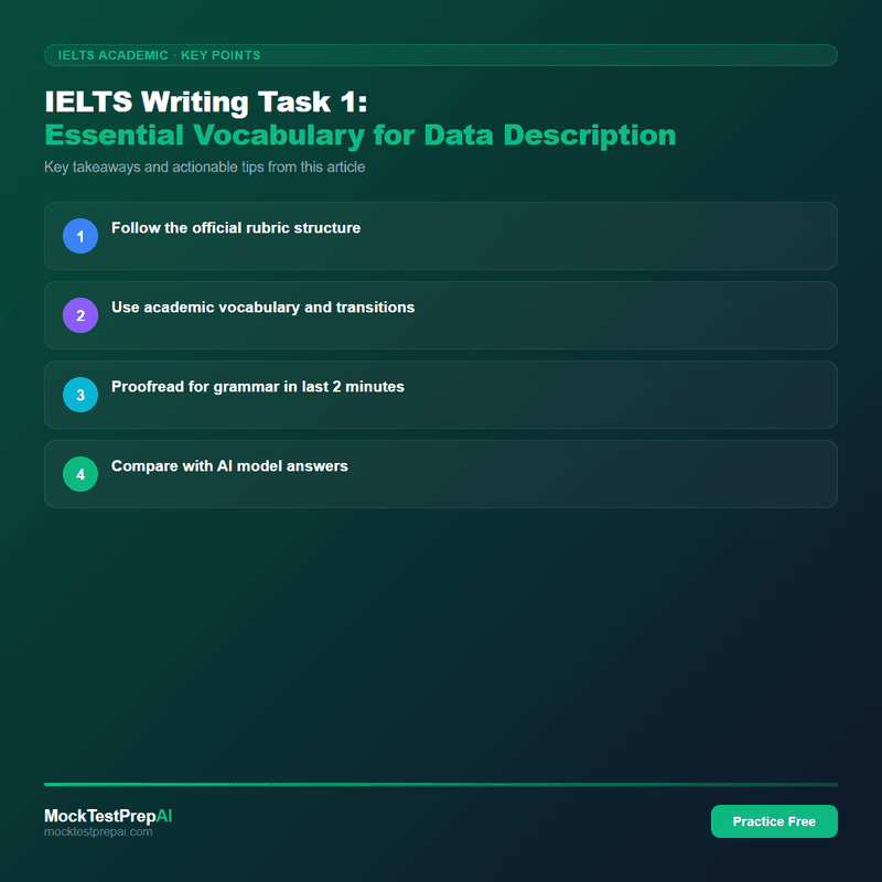 IELTS Writing Task 1: Essential Vocabulary for Data Description infographic