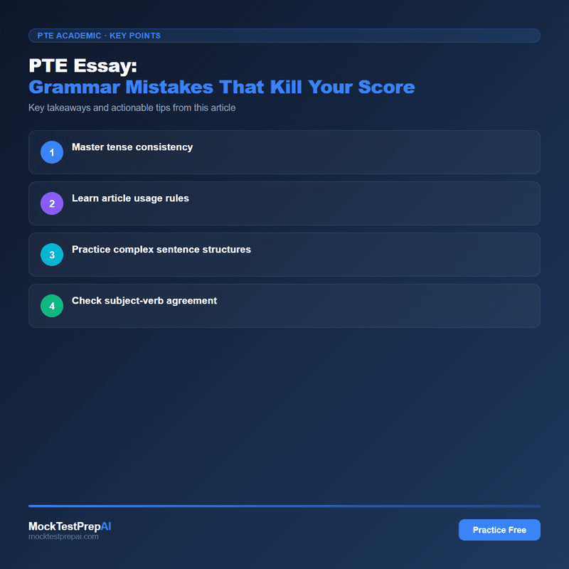 PTE Essay: Grammar Mistakes That Kill Your Score infographic