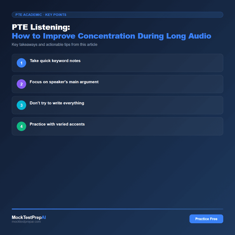 PTE Listening: How to Improve Concentration During Long Audio infographic