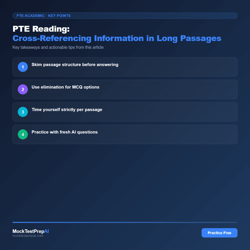 PTE Reading: Cross-Referencing Information in Long Passages infographic