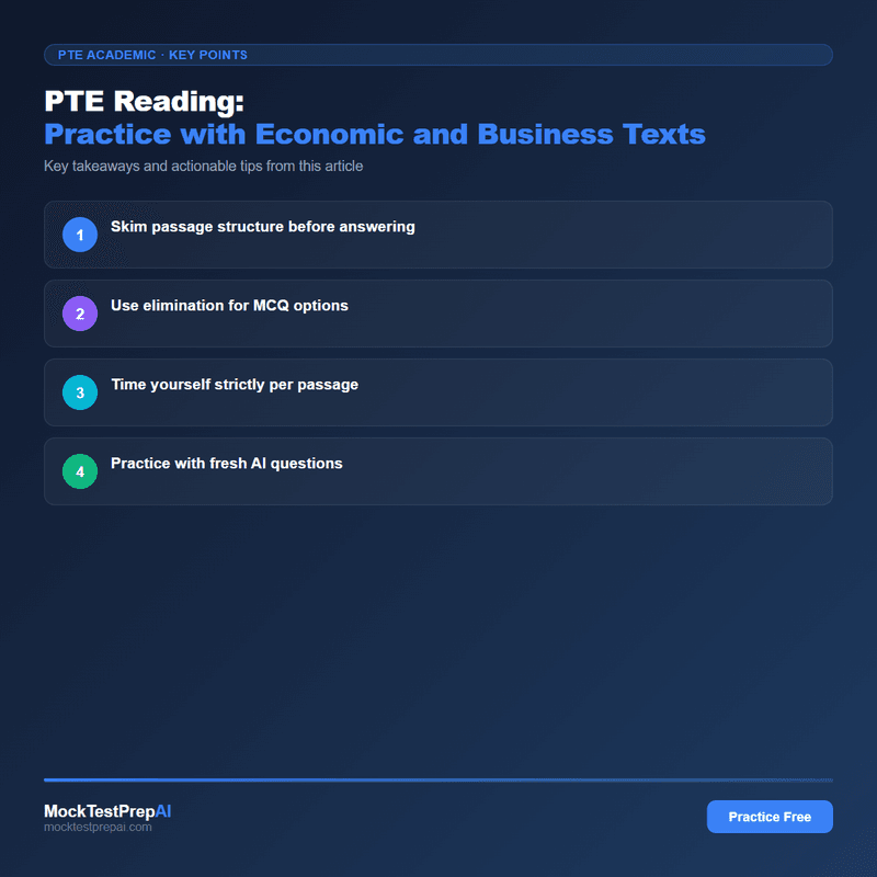 PTE Reading: Practice with Economic and Business Texts infographic