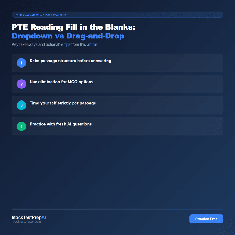 PTE Reading Fill in the Blanks: Dropdown vs Drag-and-Drop infographic