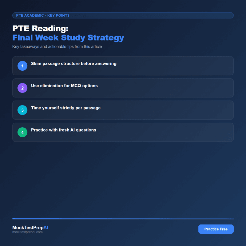 PTE Reading: Final Week Study Strategy infographic