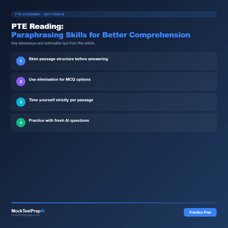 PTE Reading: Paraphrasing Skills for Better Comprehension infographic