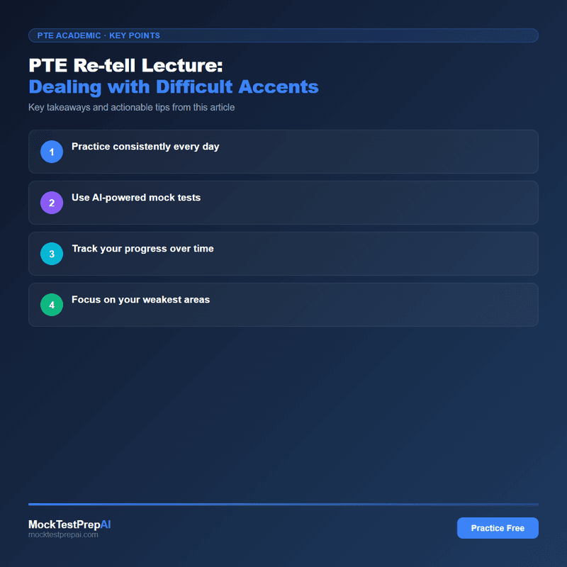PTE Re-tell Lecture: Dealing with Difficult Accents infographic
