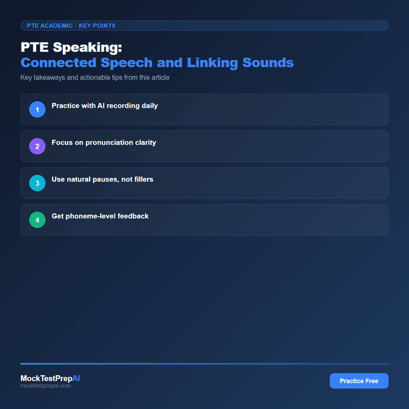 PTE Speaking: Connected Speech and Linking Sounds infographic