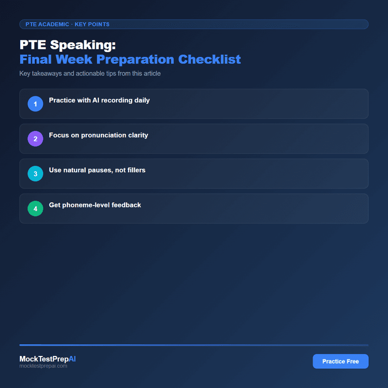 PTE Speaking: Final Week Preparation Checklist infographic