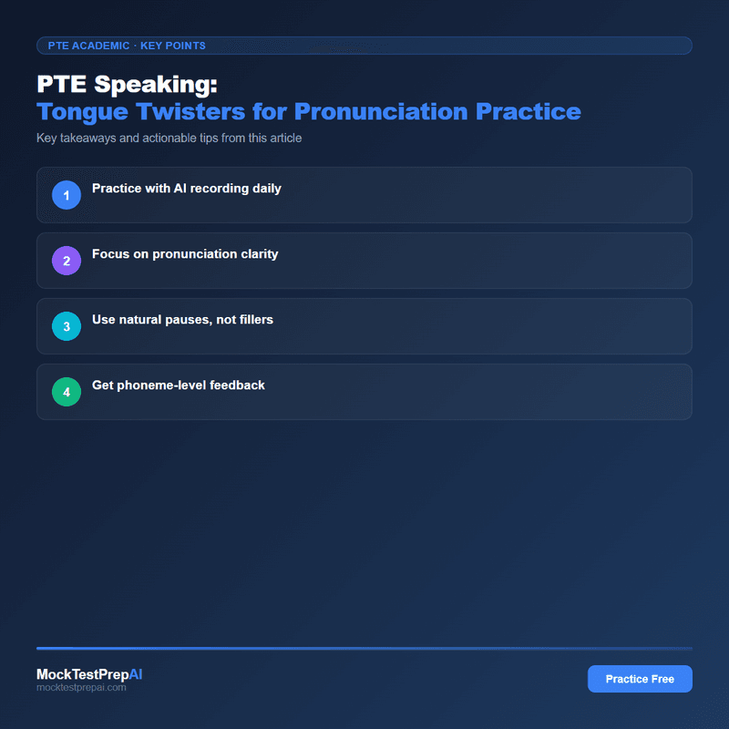 PTE Speaking: Tongue Twisters for Pronunciation Practice infographic
