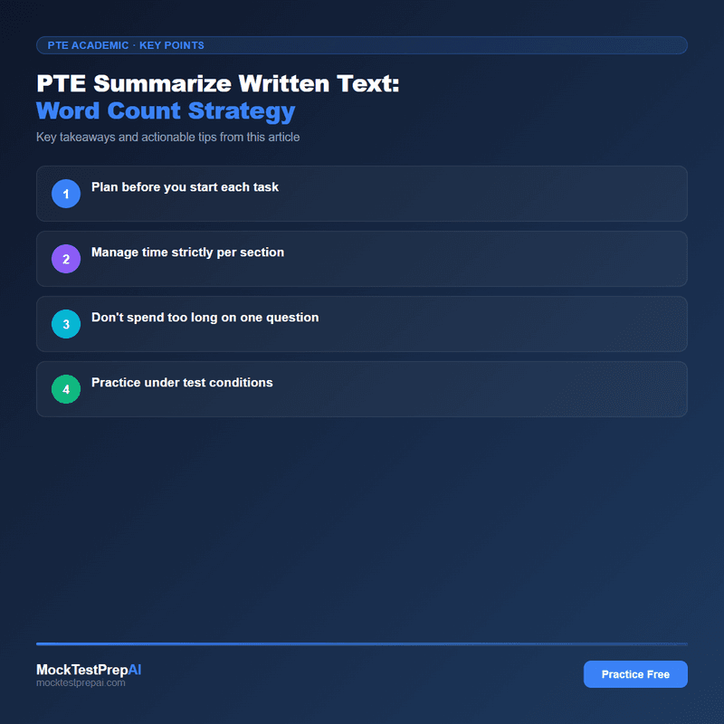 PTE Summarize Written Text: Word Count Strategy infographic