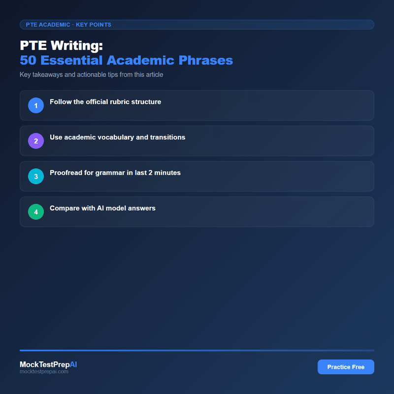 PTE Writing: 50 Essential Academic Phrases infographic