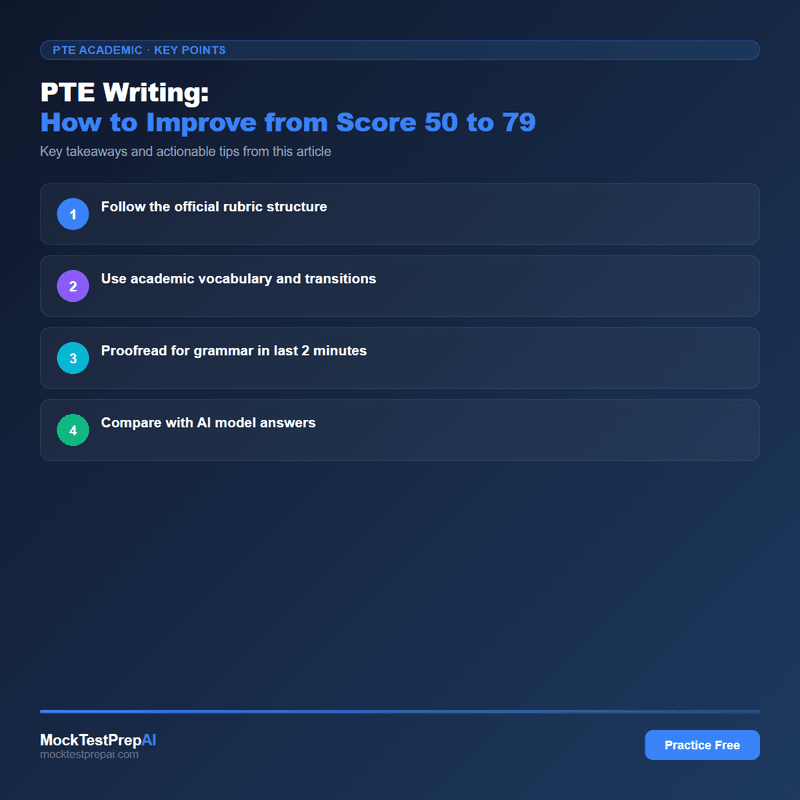 PTE Writing: How to Improve from Score 50 to 79 infographic