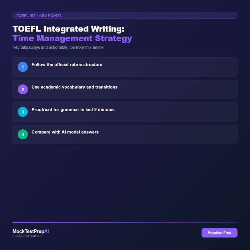 TOEFL Integrated Writing: Time Management Strategy infographic