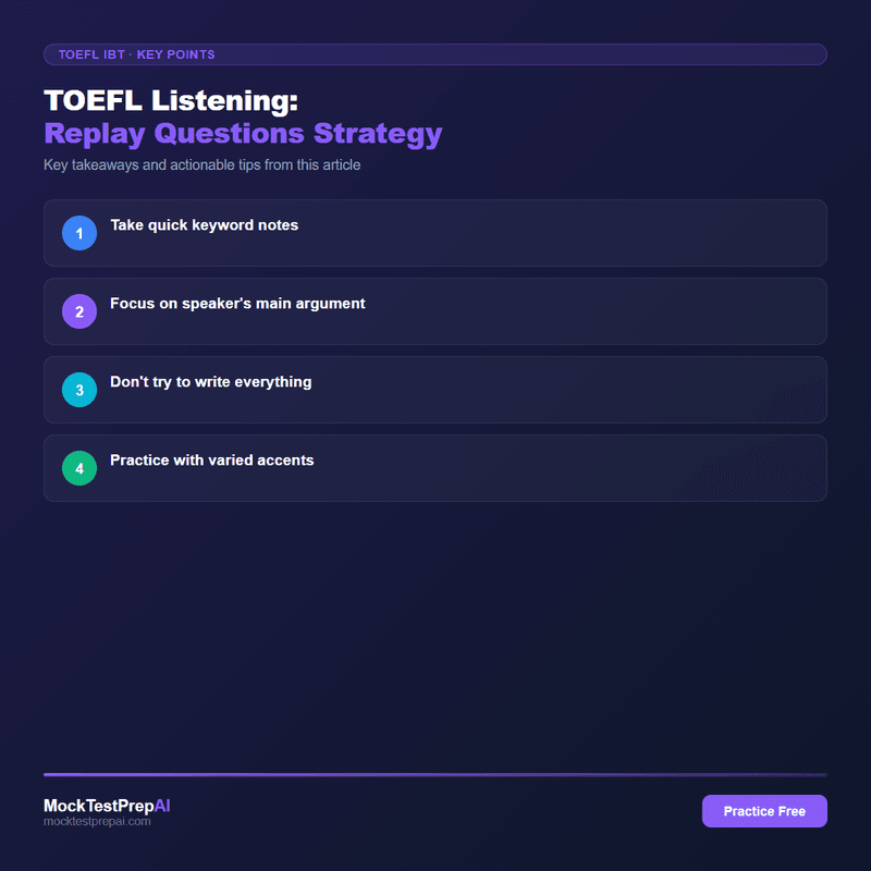 TOEFL Listening: Replay Questions Strategy infographic
