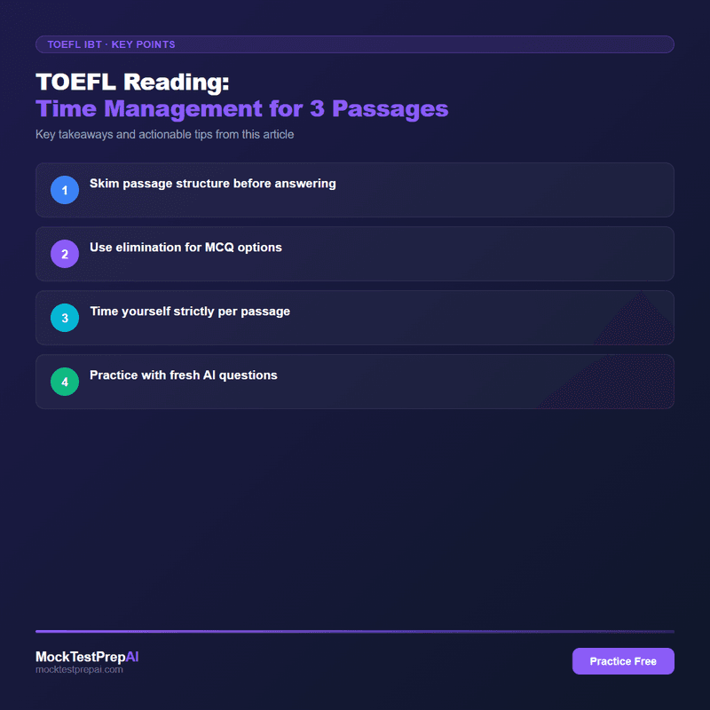 TOEFL Reading: Time Management for 3 Passages infographic