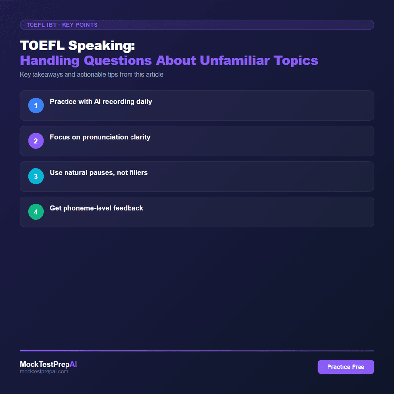 TOEFL Speaking: Handling Questions About Unfamiliar Topics infographic