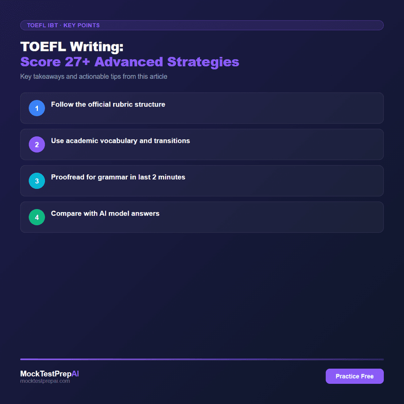 TOEFL Writing: Score 27+ Advanced Strategies infographic
